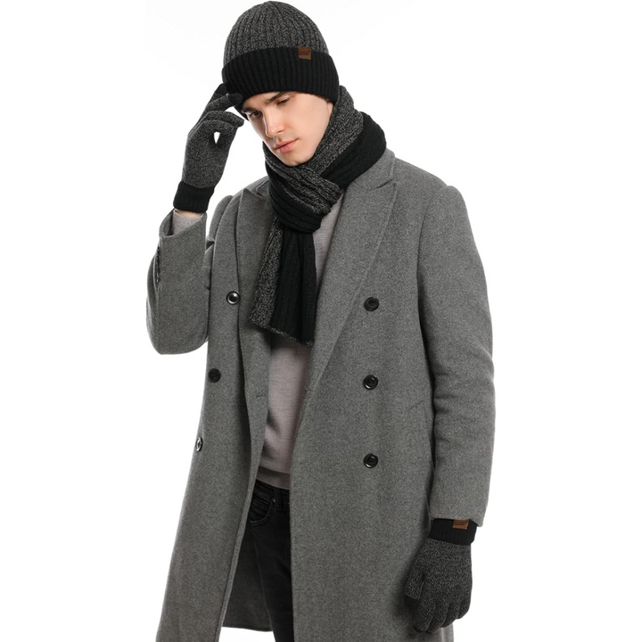 Men's Winter Beanie & Gloves Set - Victor-Black/Grey-The Livary