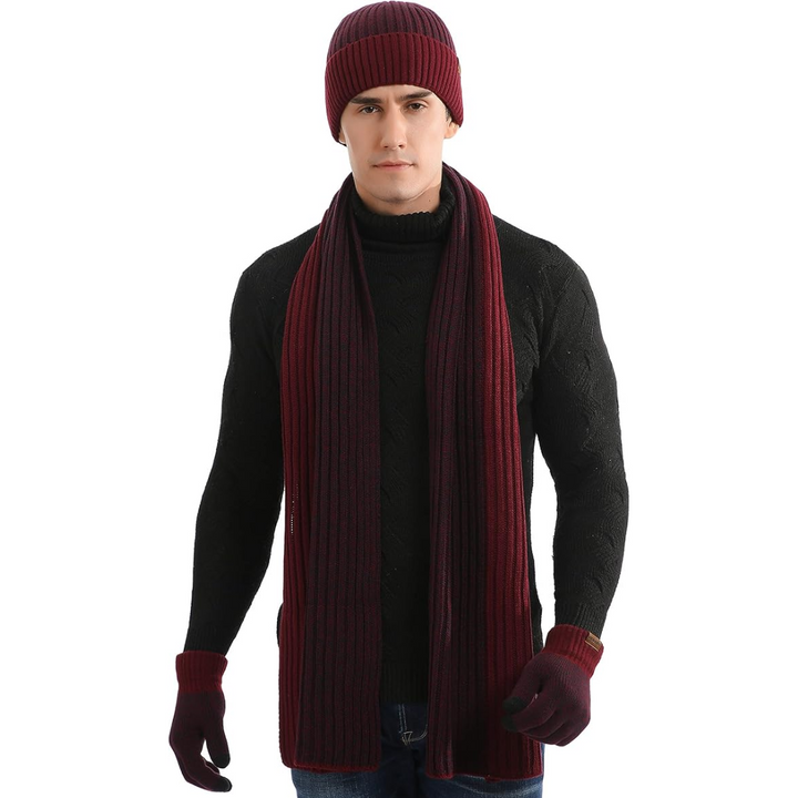 Men's Winter Beanie & Gloves Set - Victor-Red 2-The Livary