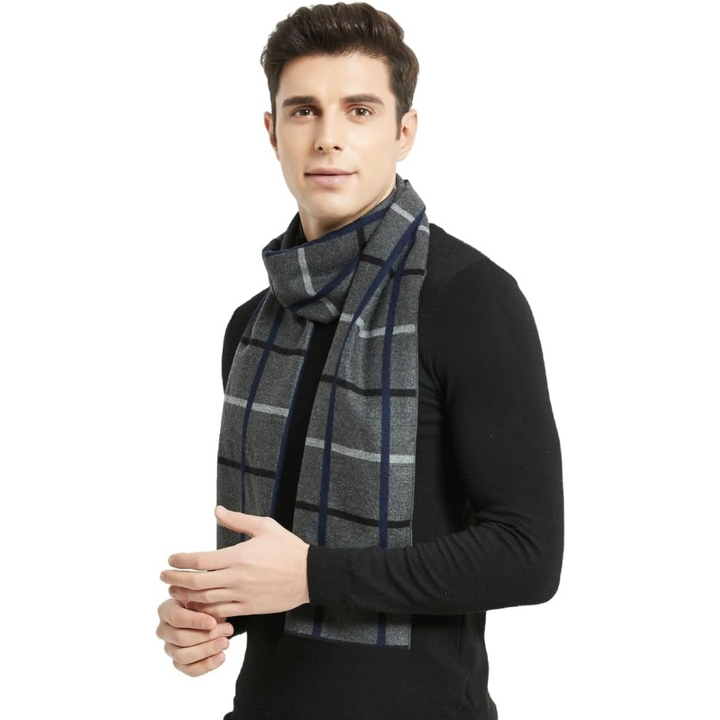 Cashmere Winter Scarf for Men - Ryan-Blue/Grey-The Livary