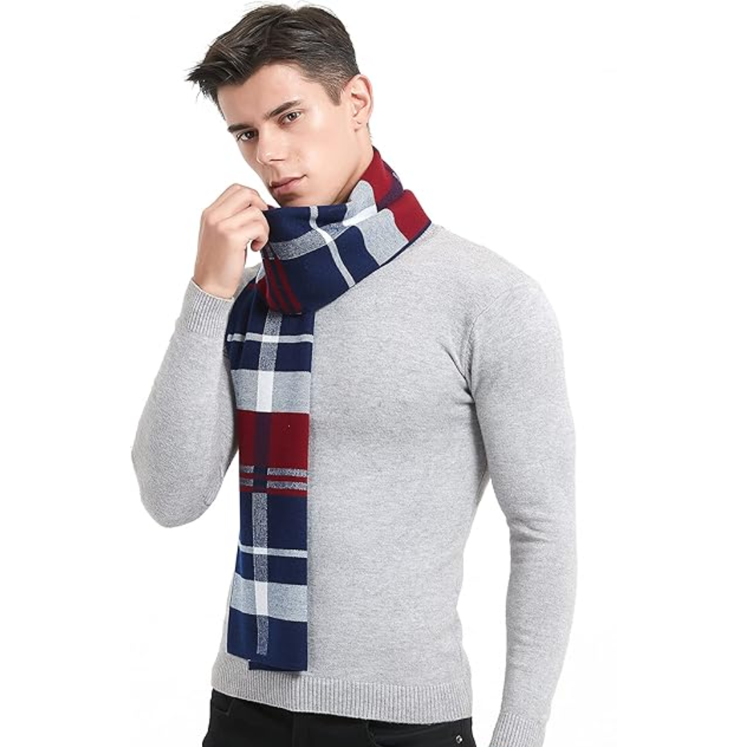 Cashmere Winter Scarf for Men - Ryan-Blue/Red-The Livary