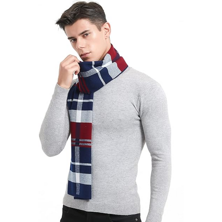 Cashmere Winter Scarf for Men - Ryan-Blue/Red-The Livary