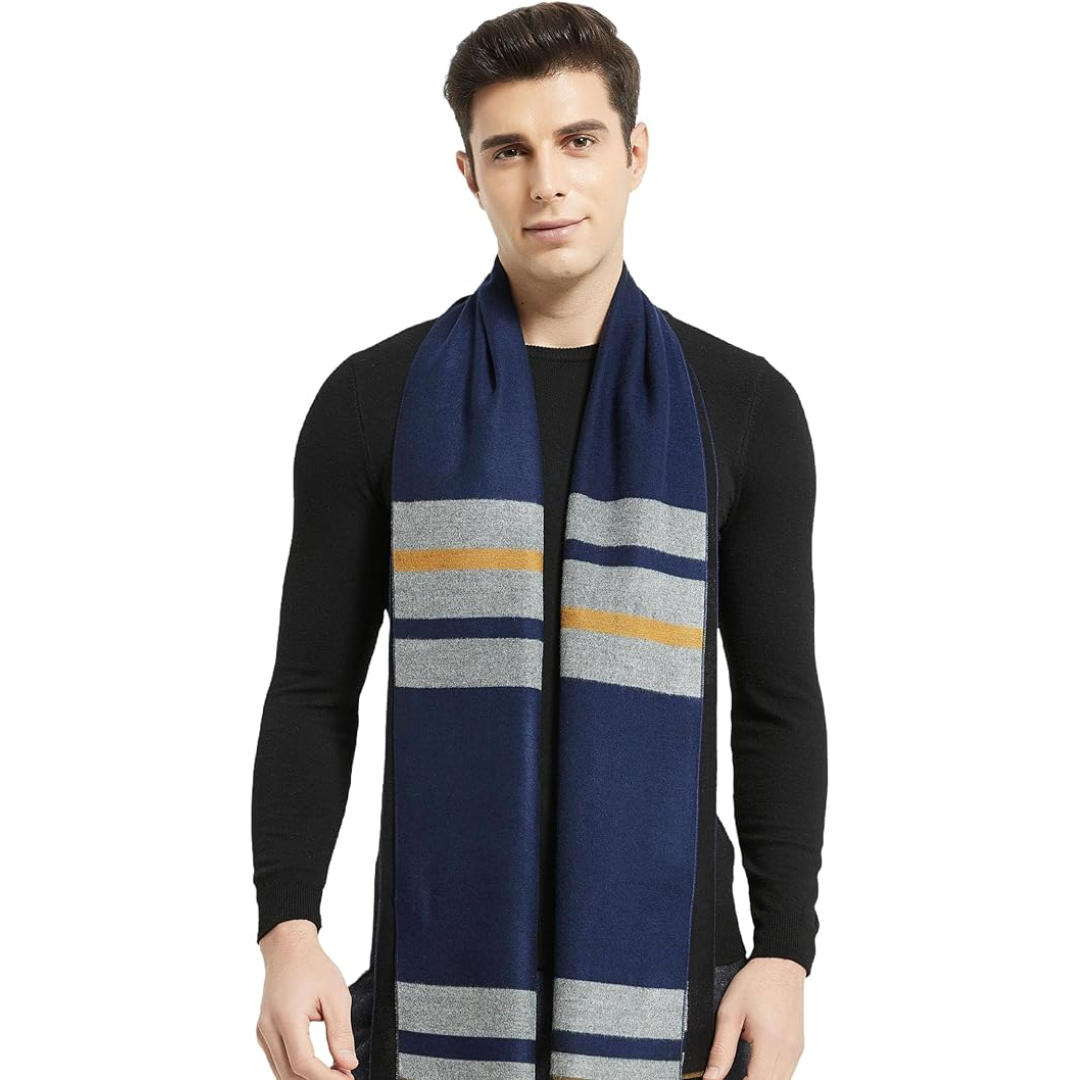 Cashmere Winter Scarf for Men - Ryan-Grey/Blue blanket-The Livary