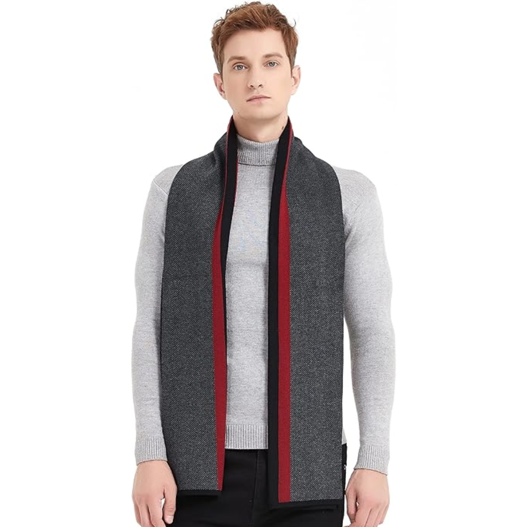 Cashmere Winter Scarf for Men - Ryan-Black/Red-The Livary