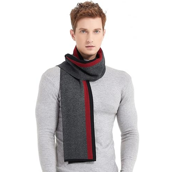 Cashmere Winter Scarf for Men - Ryan-Grey/Red-The Livary