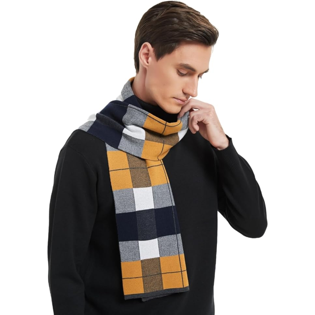 Cashmere Winter Scarf for Men - Ryan-Yellow/Grey-The Livary