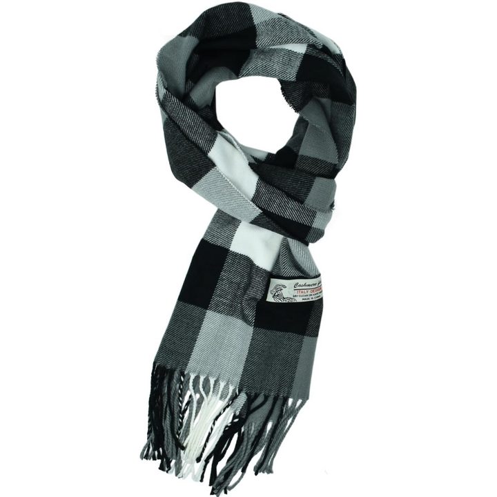 Scottish Stewart Tartan Winter Scarf – Ewan-Black/White Buffalo Plaid-The Livary