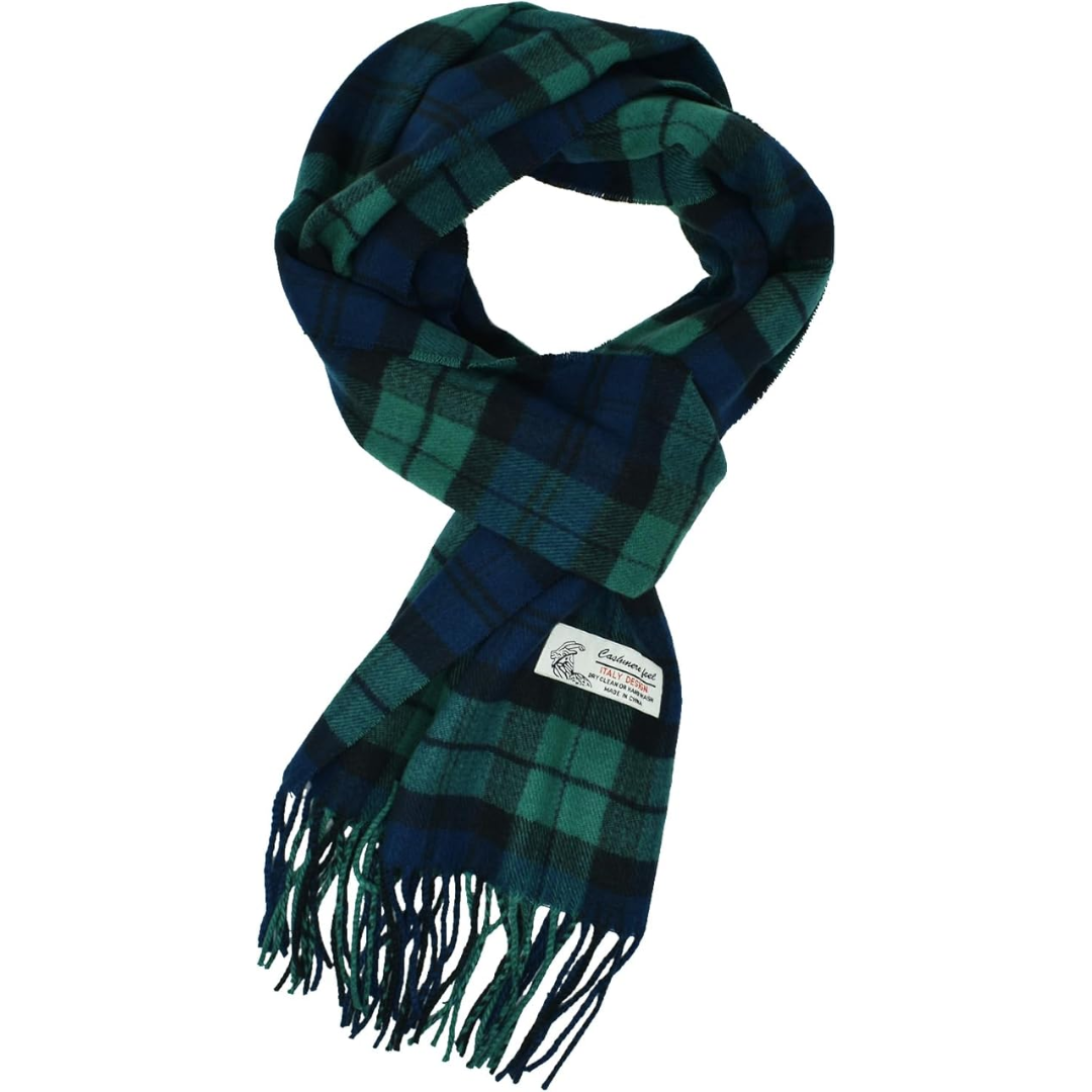 Scottish Stewart Tartan Winter Scarf – Ewan-Green/Blue Plaid-The Livary
