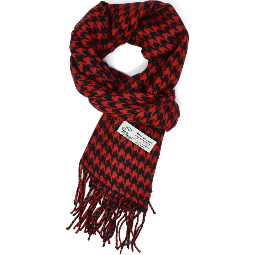 Scottish Stewart Tartan Winter Scarf – Ewan-Red Houndstooth Plaid-The Livary