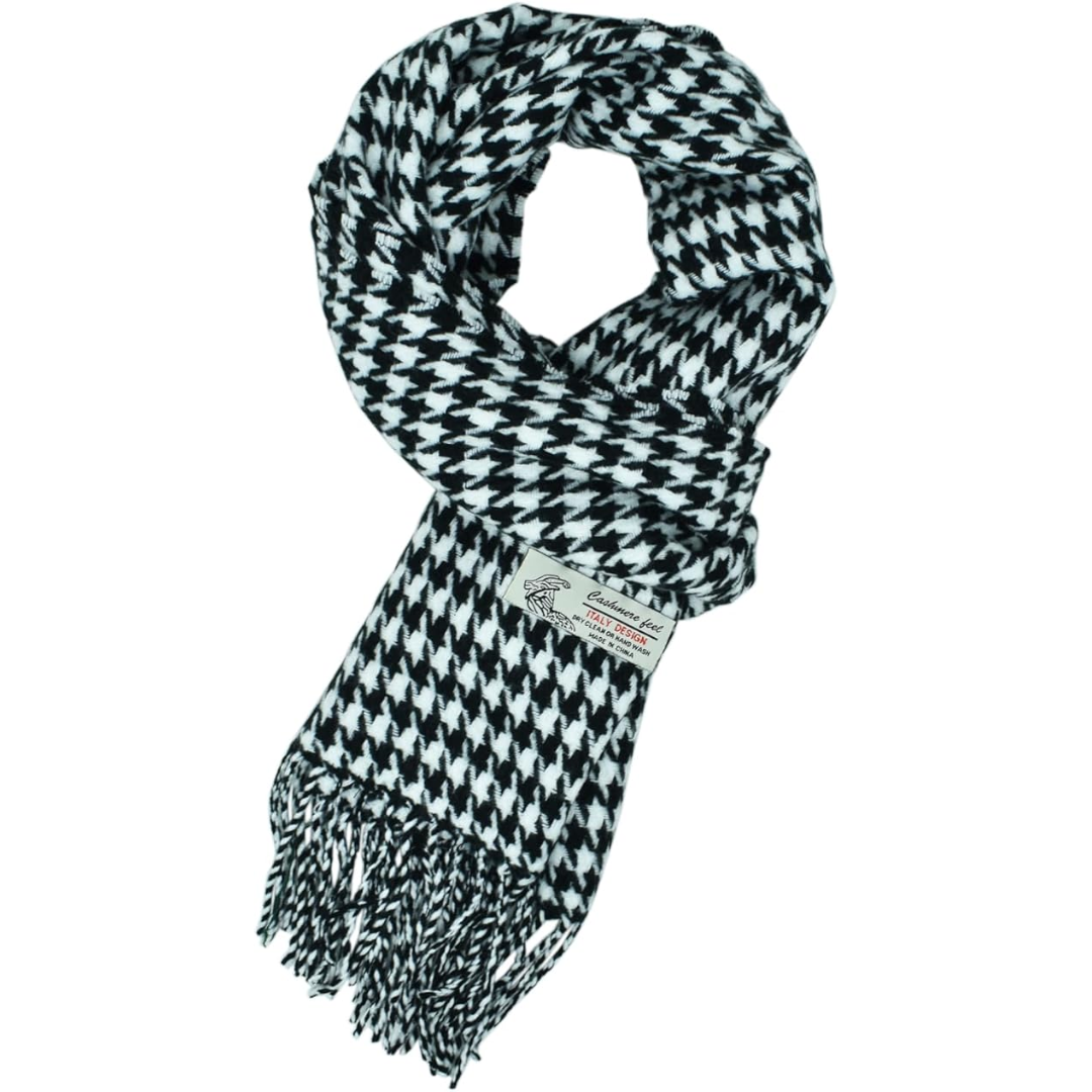 Scottish Stewart Tartan Winter Scarf – Ewan-White Houndstooth Plaid-The Livary