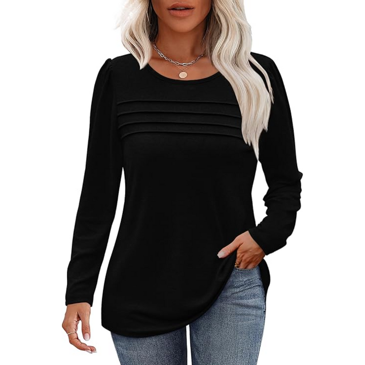 Trendy Pleated Long Sleeve Tunic Top - Sarah-Black-M-The Livary