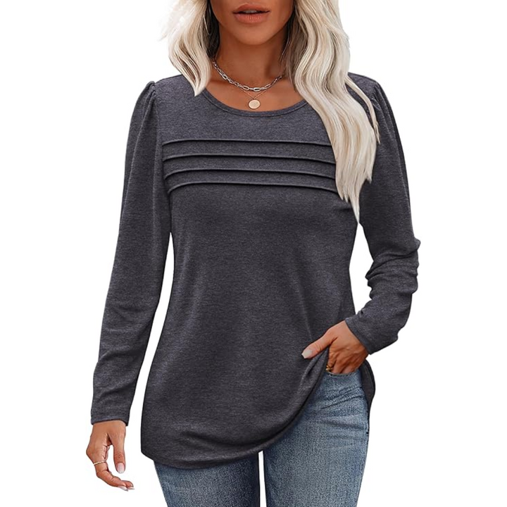 Trendy Pleated Long Sleeve Tunic Top - Sarah-Grey-M-The Livary