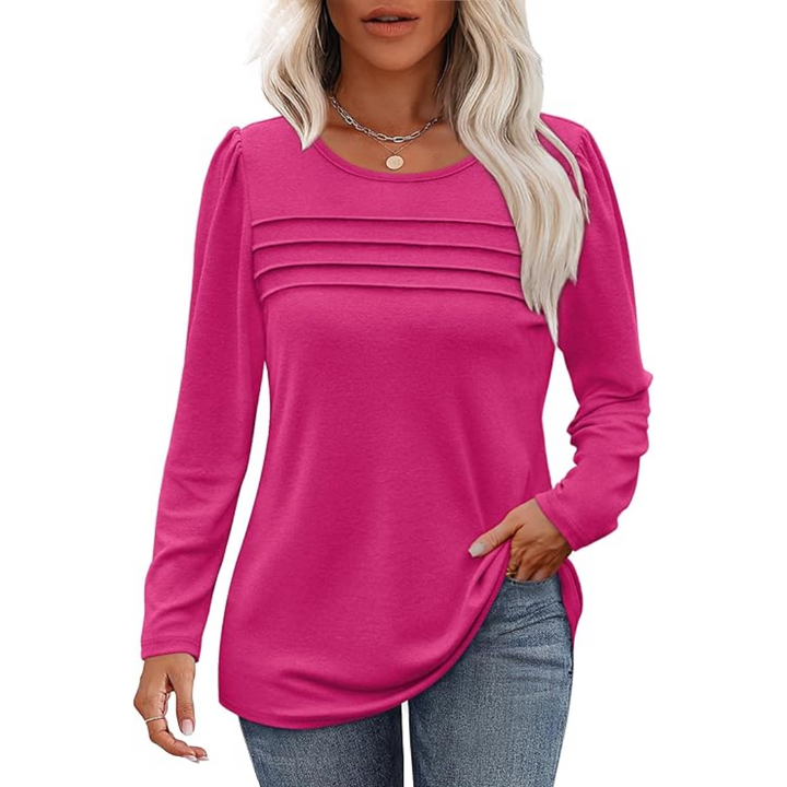 Trendy Pleated Long Sleeve Tunic Top - Sarah-Pink-M-The Livary
