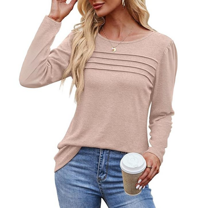 Trendy Pleated Long Sleeve Tunic Top - Sarah-White-M-The Livary