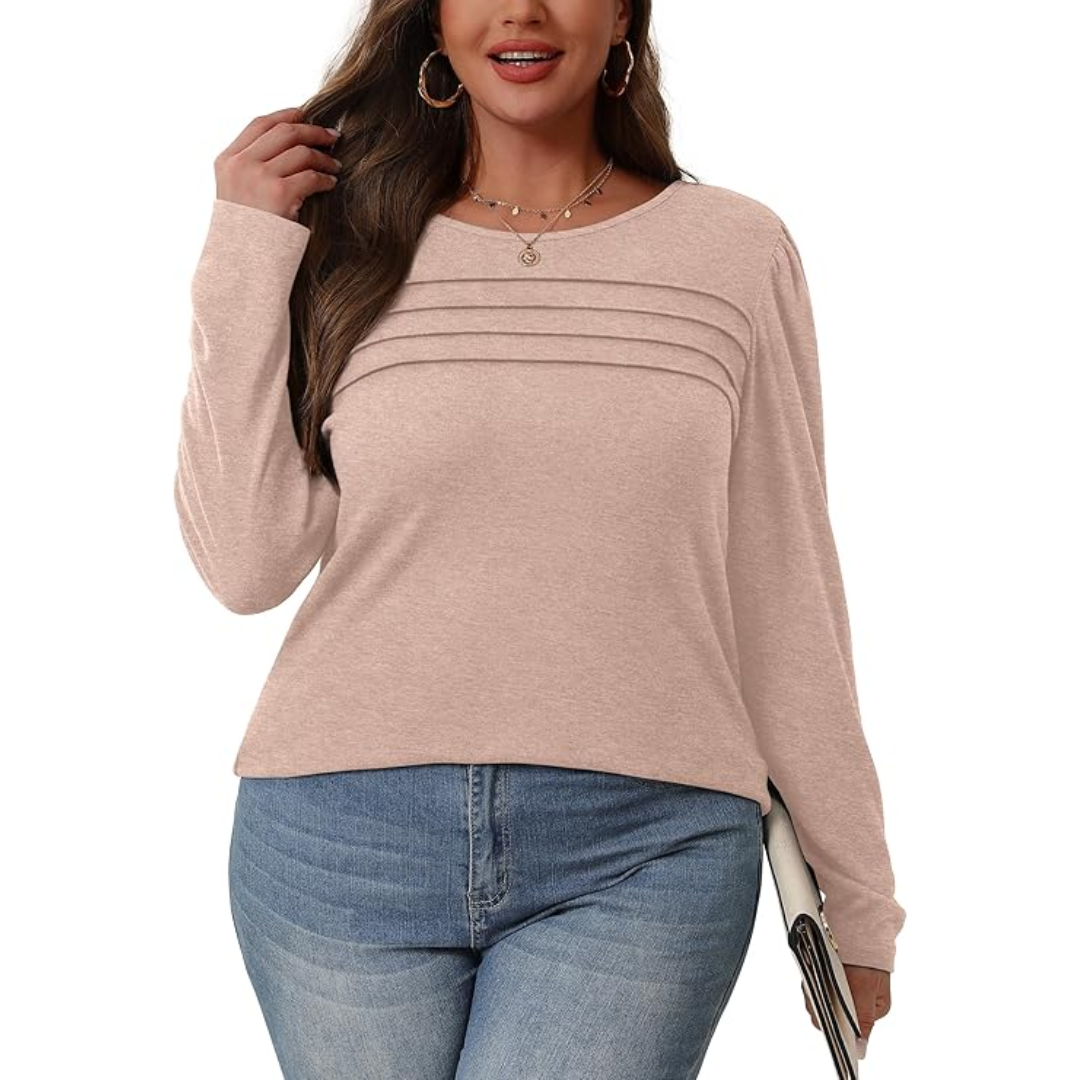Trendy Pleated Long Sleeve Tunic Top - Sarah-White-M-The Livary