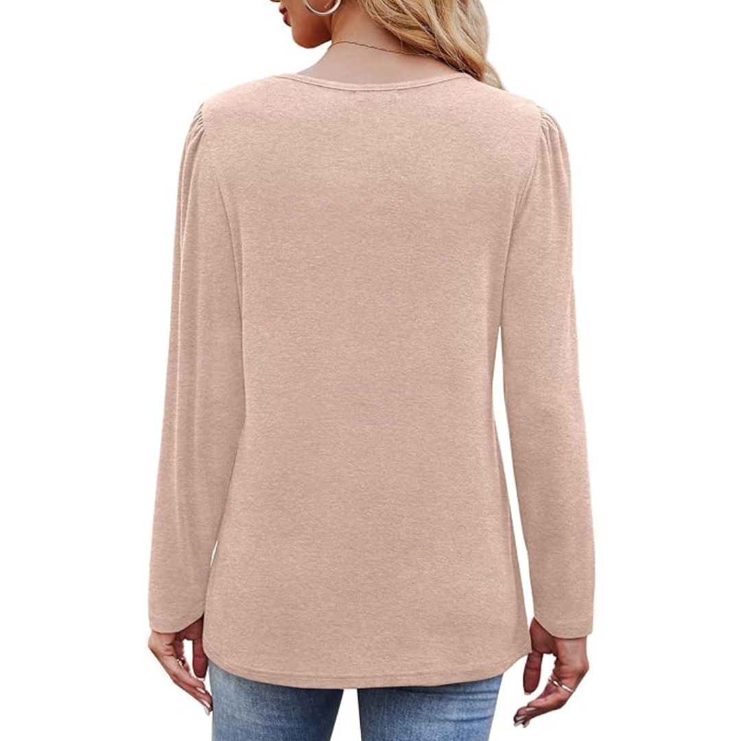 Trendy Pleated Long Sleeve Tunic Top - Sarah-White-M-The Livary