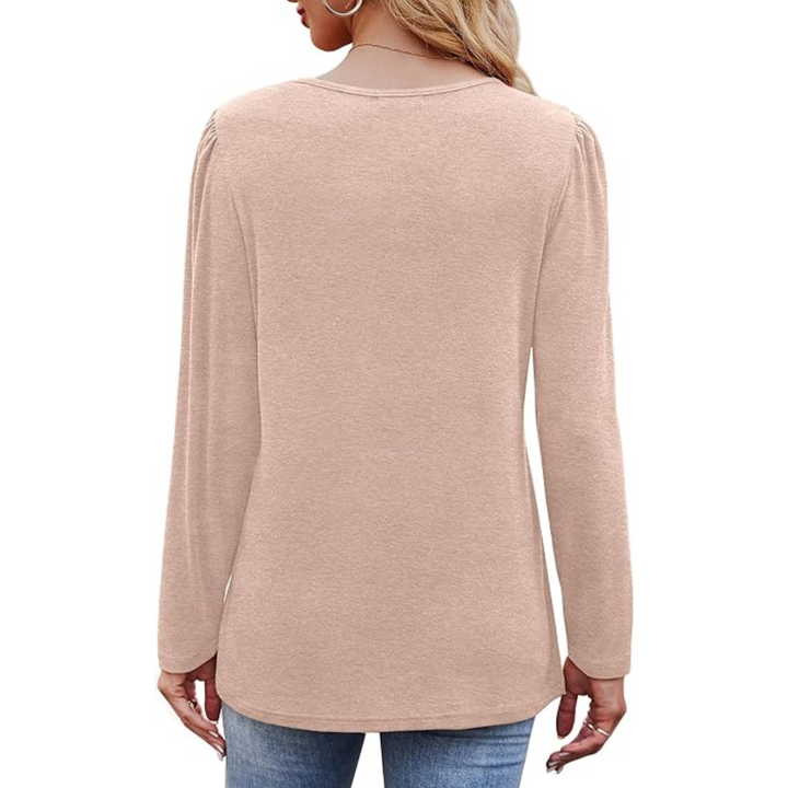 Trendy Pleated Long Sleeve Tunic Top - Sarah-White-M-The Livary
