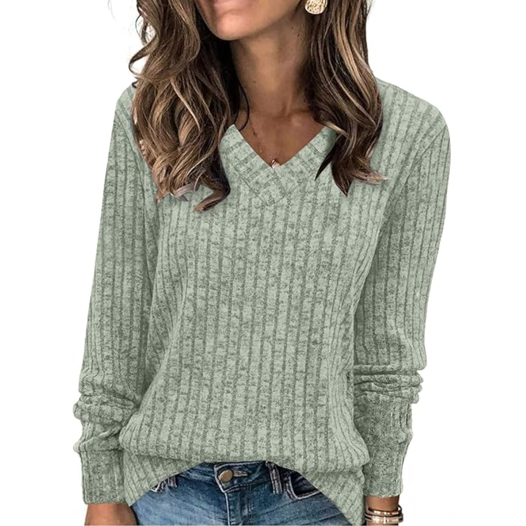 V-Neck Lightweight Tunic Sweater - Amanda-Cream green-S-The Livary