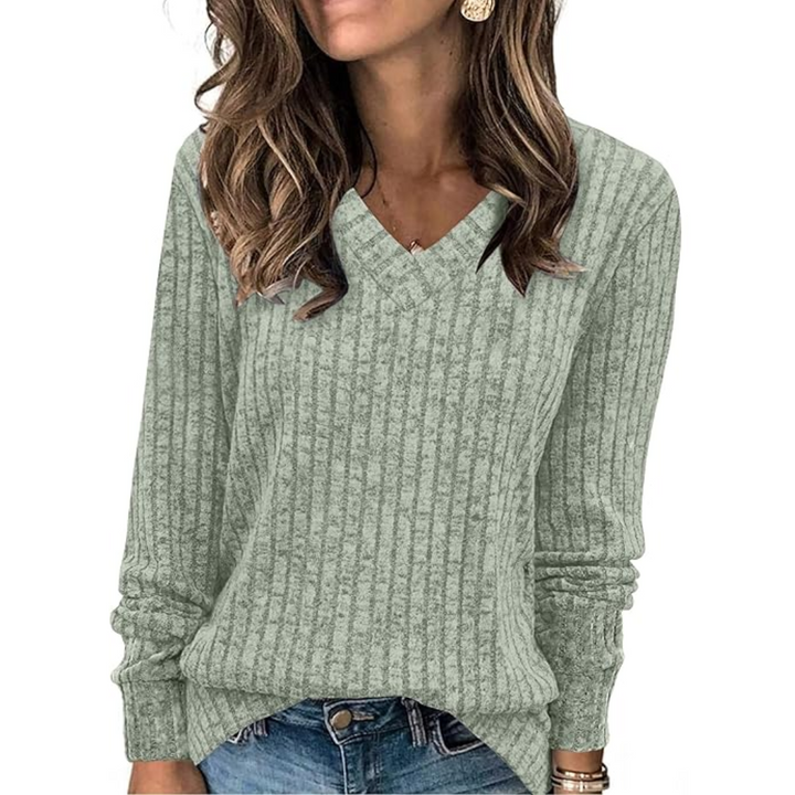 V-Neck Lightweight Tunic Sweater - Amanda-Cream green-S-The Livary