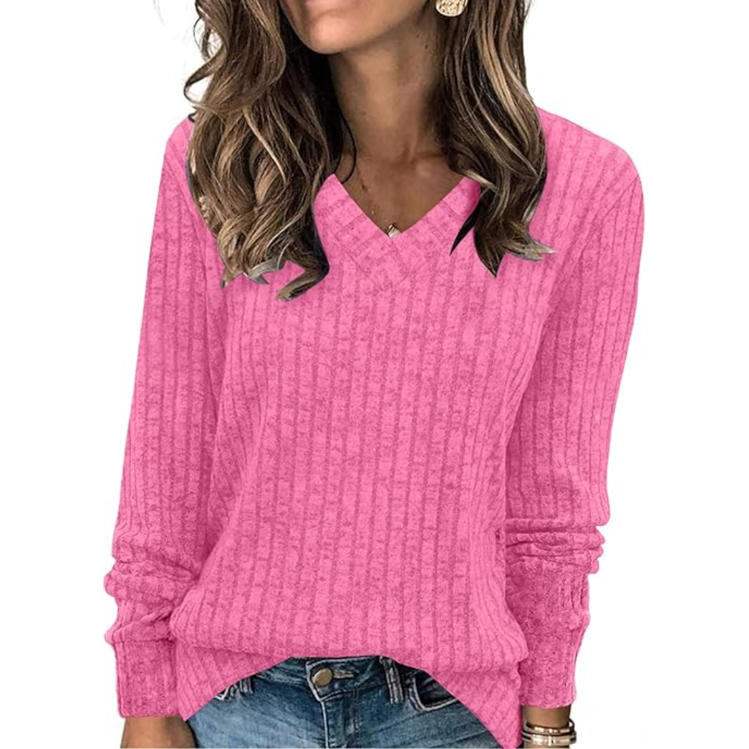 V-Neck Lightweight Tunic Sweater - Amanda-Pink-S-The Livary