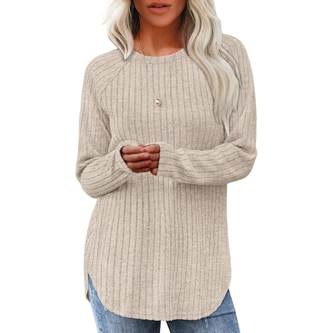 Loose Fit Crew Neck Sweater Tunic - Barbara-Apricot-S-The Livary