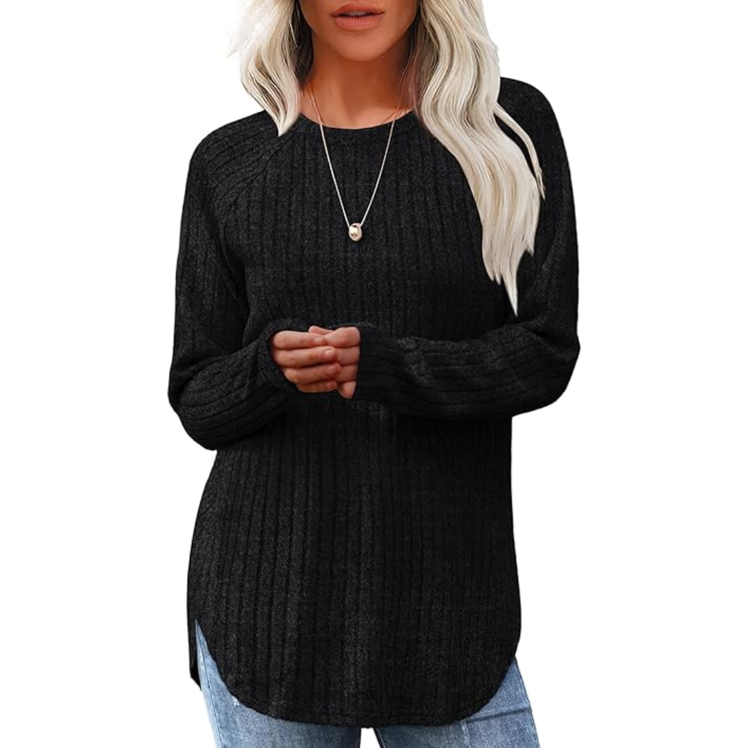 Loose Fit Crew Neck Sweater Tunic - Barbara-Black-S-The Livary