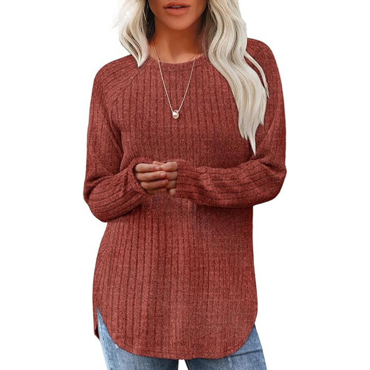 Loose Fit Crew Neck Sweater Tunic - Barbara-Caramel-S-The Livary