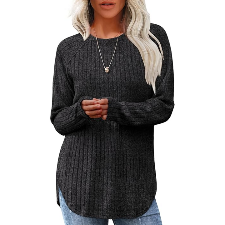 Loose Fit Crew Neck Sweater Tunic - Barbara-Dark grey-S-The Livary