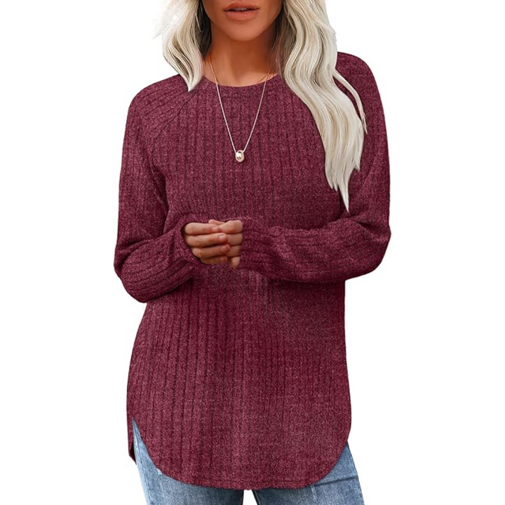 Loose Fit Crew Neck Sweater Tunic - Barbara-Fuchsia-S-The Livary