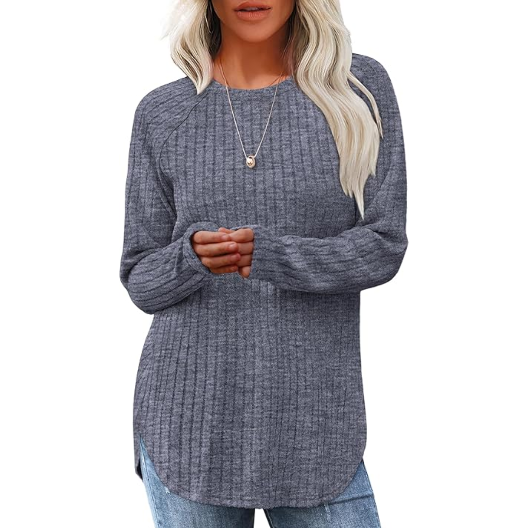 Loose Fit Crew Neck Sweater Tunic - Barbara-Grey Blue-S-The Livary