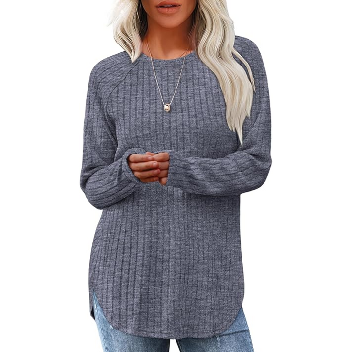 Loose Fit Crew Neck Sweater Tunic - Barbara-Grey Blue-S-The Livary