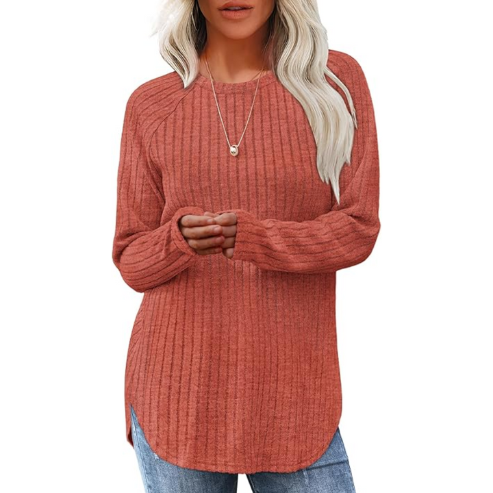 Loose Fit Crew Neck Sweater Tunic - Barbara-Orange-S-The Livary