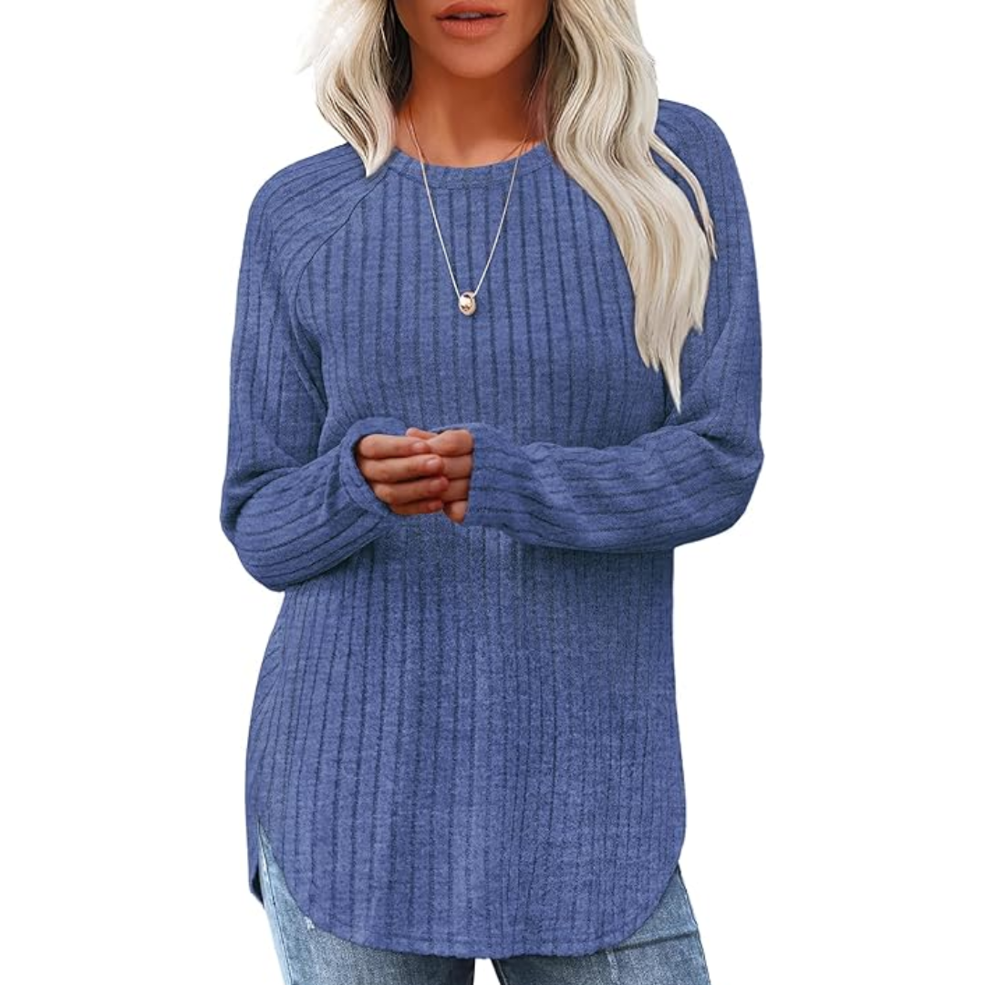 Loose Fit Crew Neck Sweater Tunic - Barbara-Blue-S-The Livary