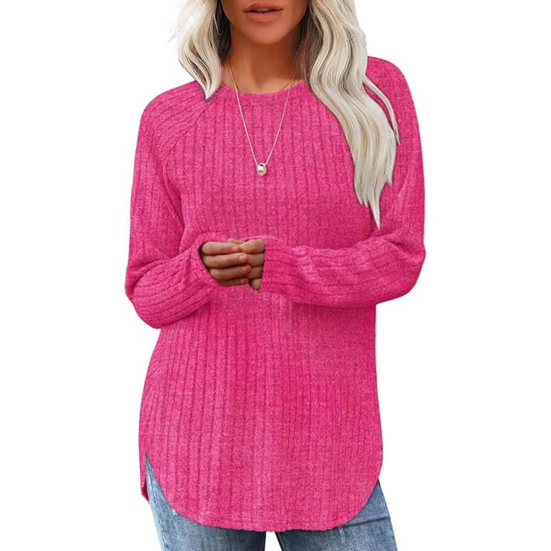 Loose Fit Crew Neck Sweater Tunic - Barbara-Pink-S-The Livary