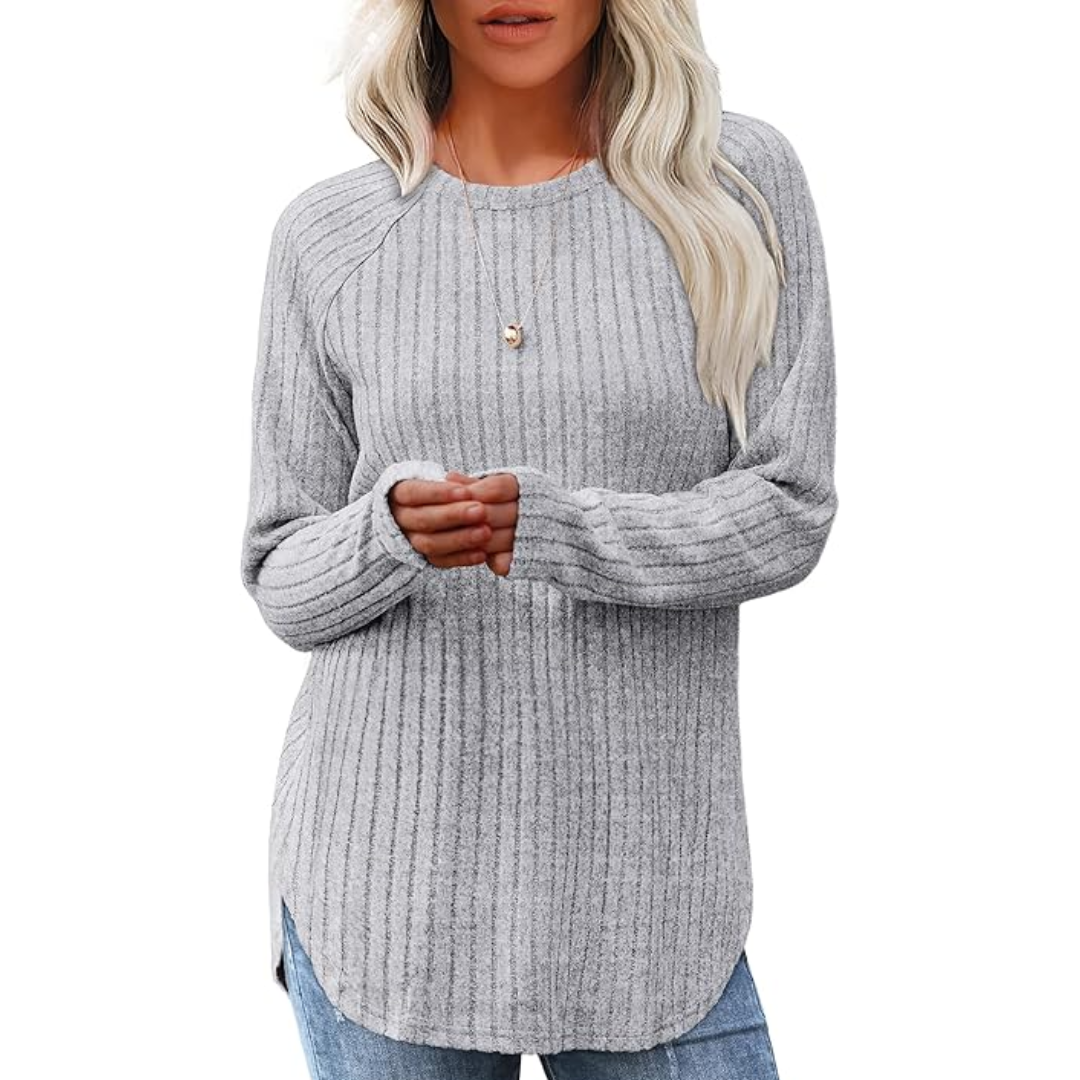 Loose Fit Crew Neck Sweater Tunic - Barbara-Light grey-S-The Livary