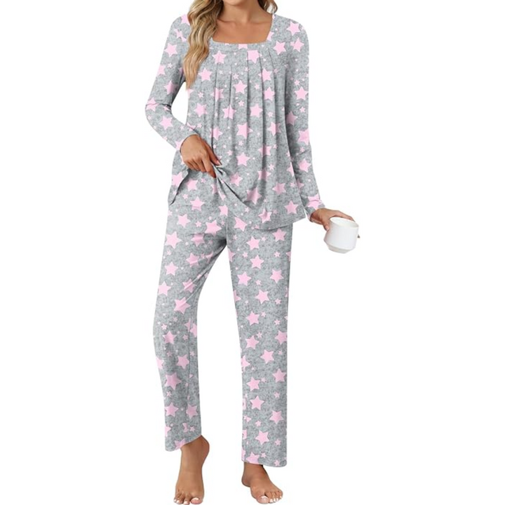Comfy 2-Piece Lounge Pyjama with Pockets - Laetitia-Star Grey-M-The Livary