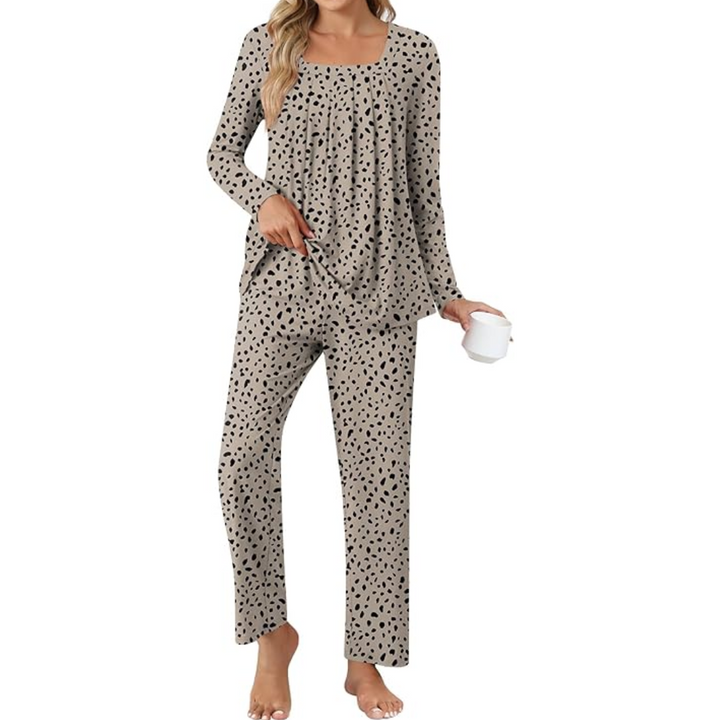 Comfy 2-Piece Lounge Pyjama with Pockets - Laetitia-Spotted Brown-M-The Livary