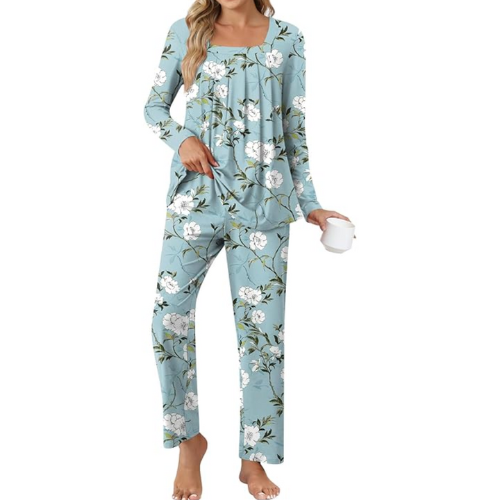 Comfy 2-Piece Lounge Pyjama with Pockets - Laetitia-Blue Begonia-M-The Livary