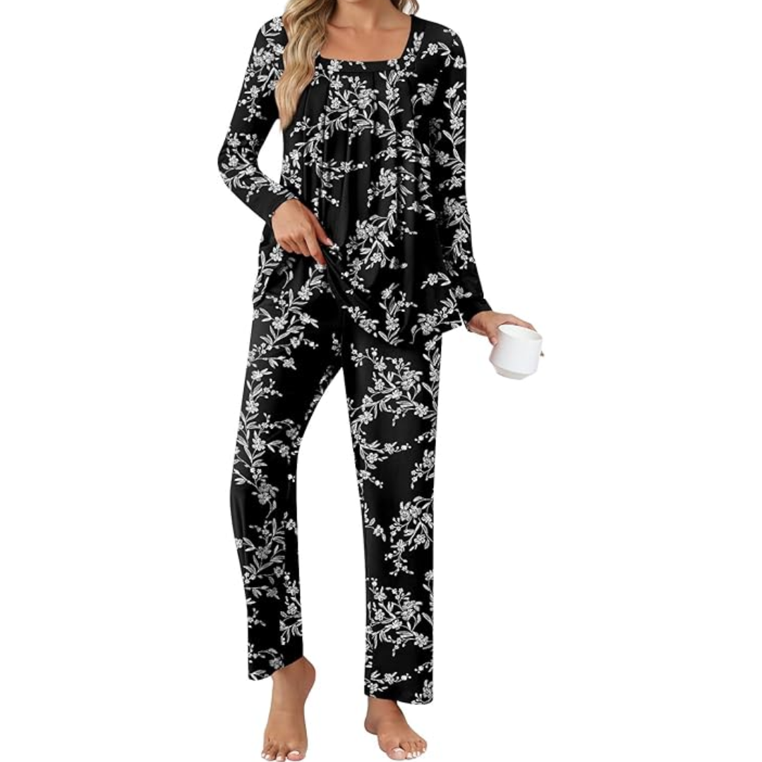 Comfy 2-Piece Lounge Pyjama with Pockets - Laetitia-Black & White-M-The Livary