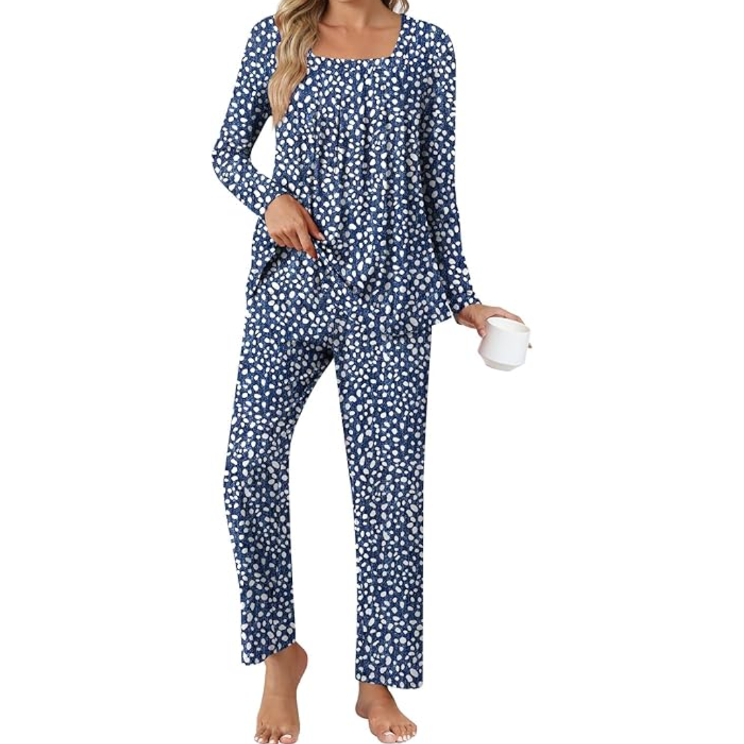 Comfy 2-Piece Lounge Pyjama with Pockets - Laetitia-Dots Tibetan Blue-M-The Livary