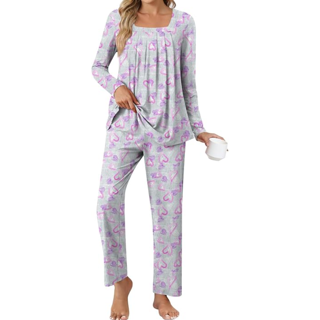 Comfy 2-Piece Lounge Pyjama with Pockets - Laetitia-Pink Heart-M-The Livary