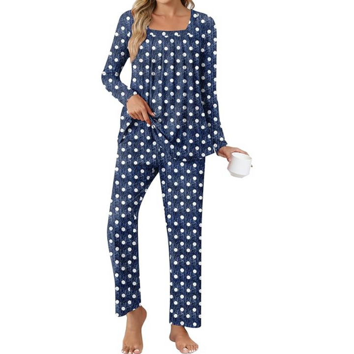 Comfy 2-Piece Lounge Pyjama with Pockets - Laetitia-Spotted Tibetan Blue-M-The Livary