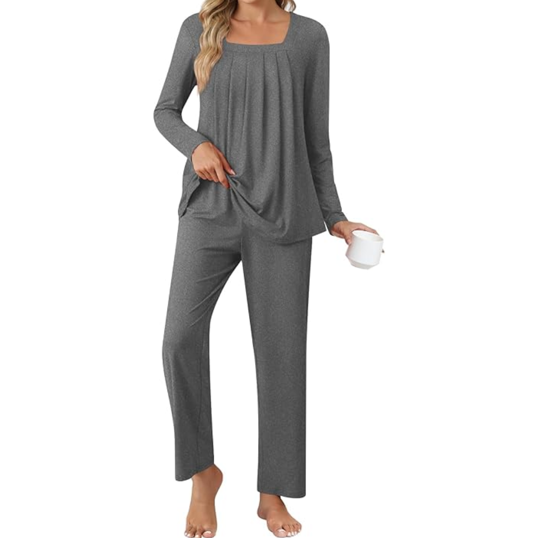 Comfy 2-Piece Lounge Pyjama with Pockets - Laetitia-Mixed grey-M-The Livary