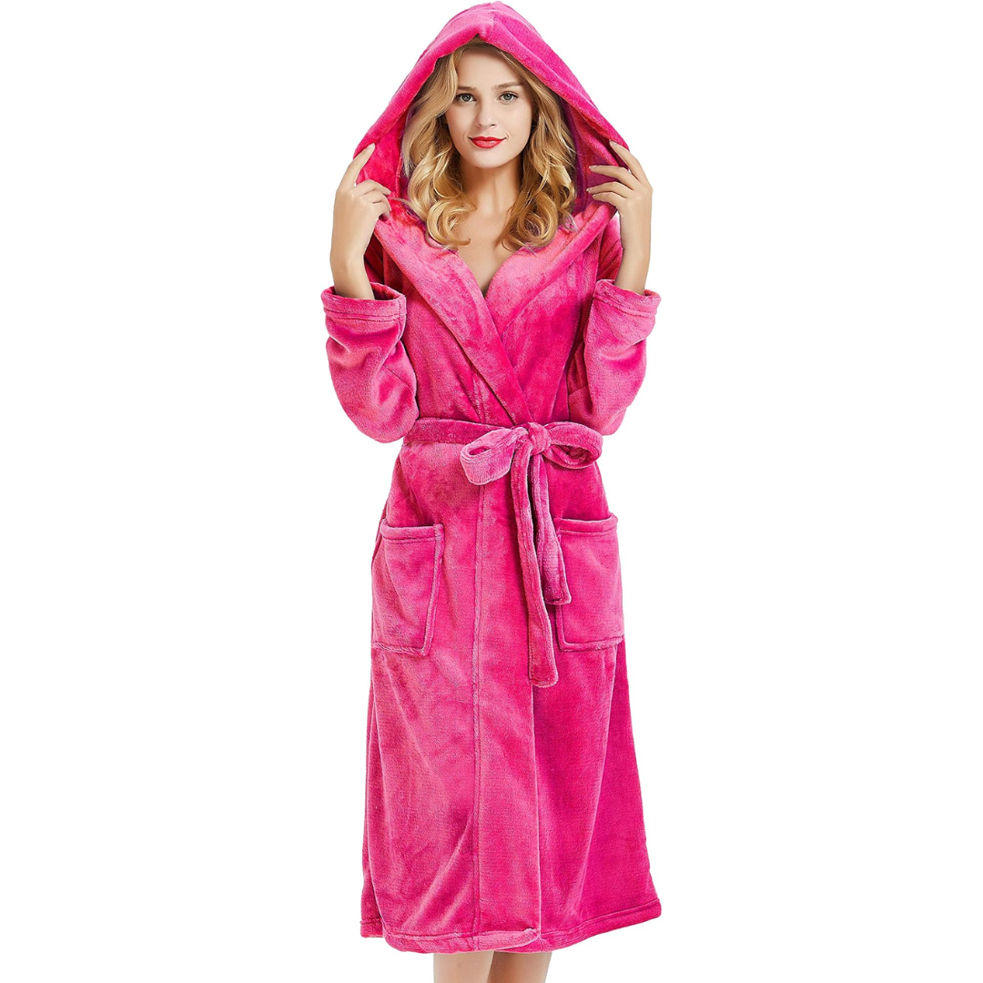 Ladies Fleece Bathrobe with Hood – Vivianne-Fuchsia-S-M-The Livary