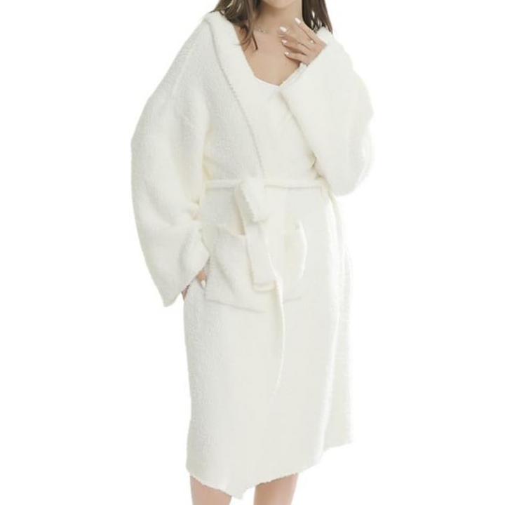 Comfortable Ladies Spa Bathrobe - Victoria-White - Hood-The Livary