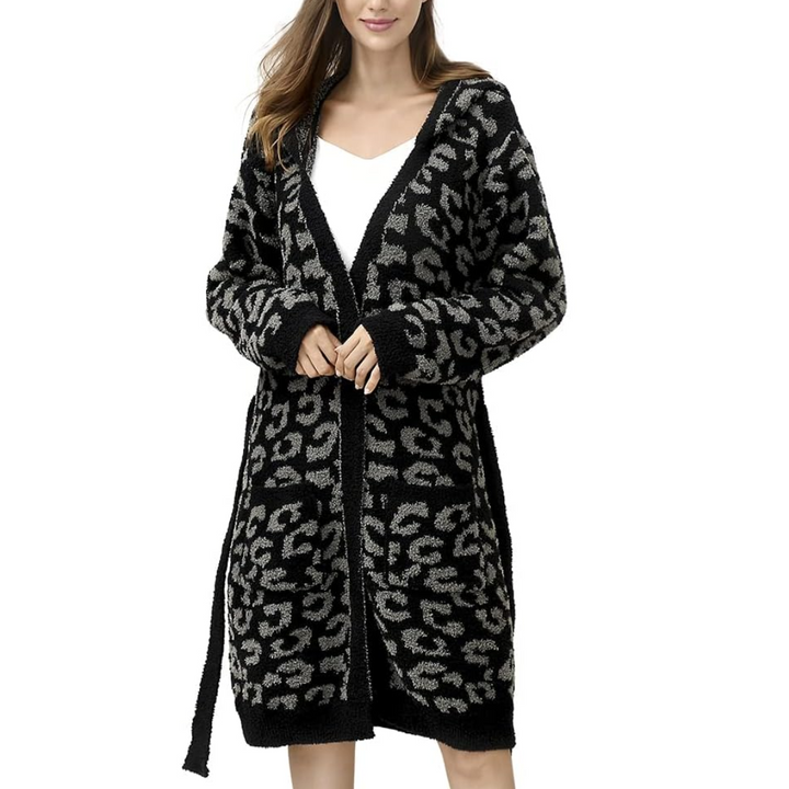 Comfortable Ladies Spa Bathrobe - Victoria-Leopard carbon - Hood-The Livary
