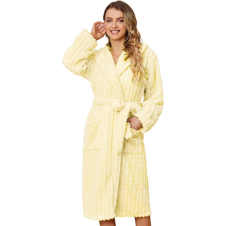 Fluffy Fleece Women's Bathrobe - Diana-Yellow-S-M-The Livary