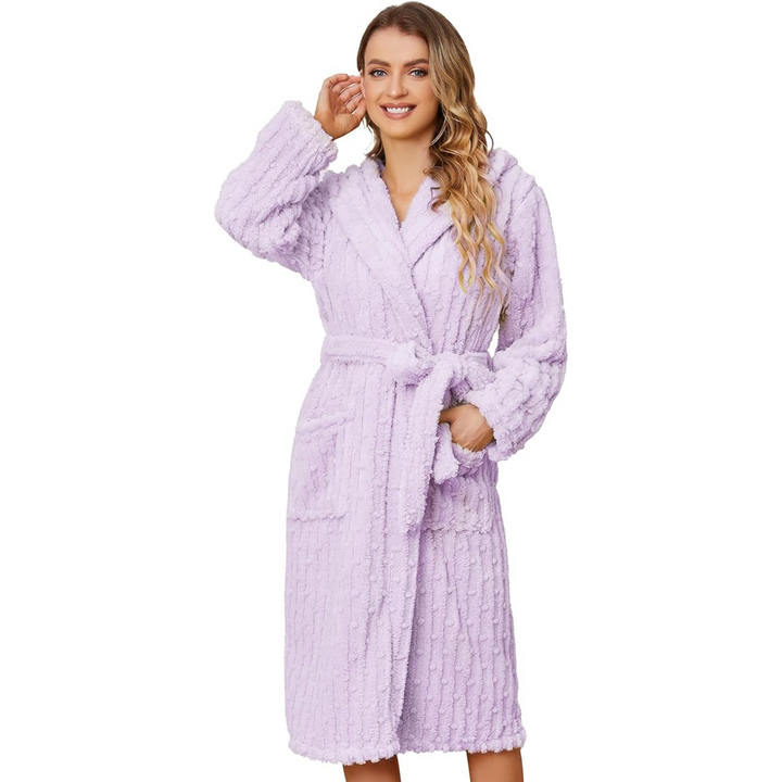 Fluffy Fleece Women's Bathrobe - Diana-Purple-S-M-The Livary