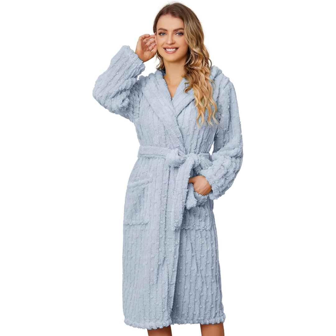 Fluffy Fleece Women's Bathrobe - Diana-Blue-S-M-The Livary