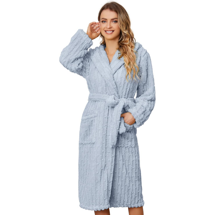 Fluffy Fleece Women's Bathrobe - Diana-Blue-S-M-The Livary