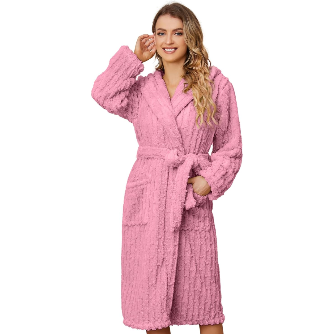 Fluffy Fleece Women's Bathrobe - Diana-Pink-S-M-The Livary